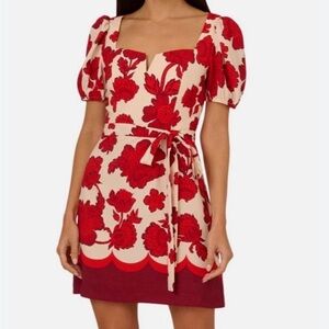 Adrianna Papell Women's Floral-Print Puffed-Sleeve Dress Size 14